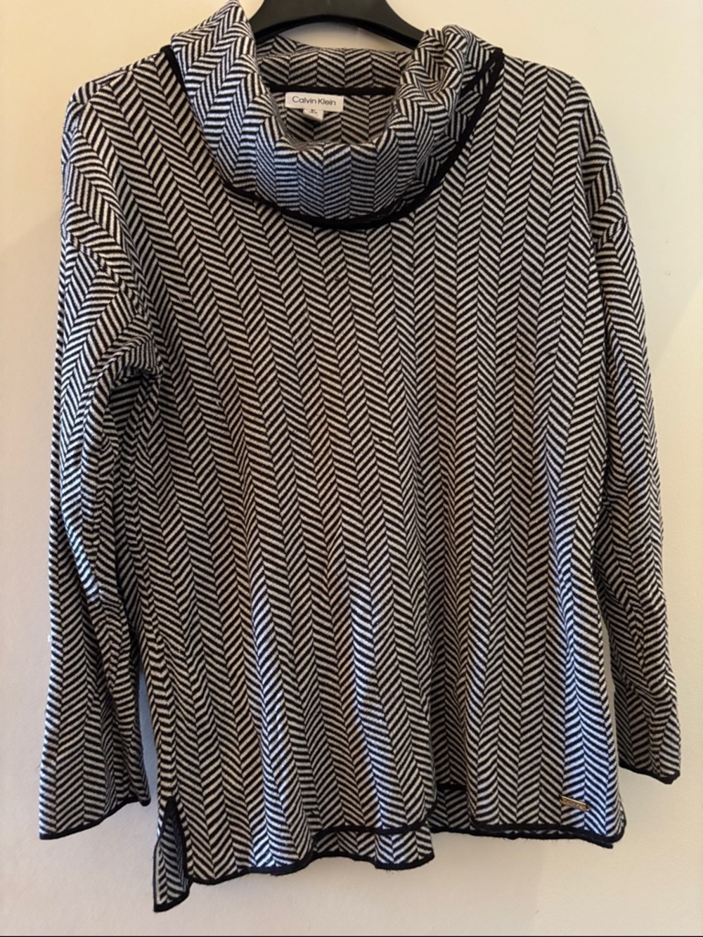 Calvin Klein Black & White Chevron Cowl Neck Sweater